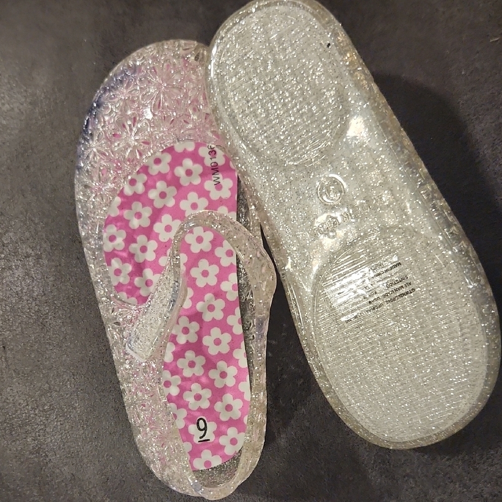 White and Pink Glitter Sandals with Textured Soles - Picture 1 of 7